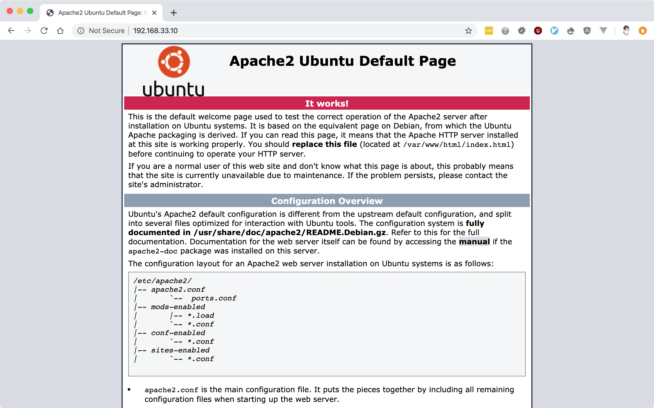 The Apache2 Ubuntu default page