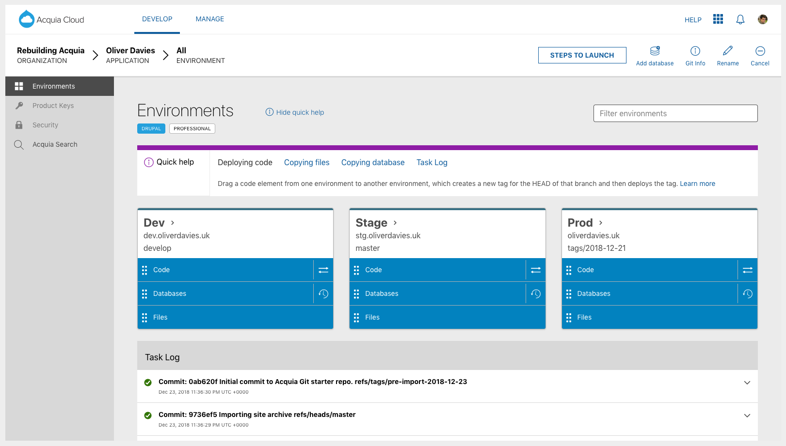 A screenshot of the Rebuilding Acquia website
